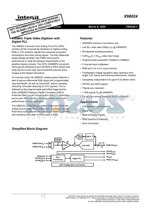 X98024 datasheet - 240MHz Triple Video Digitizer with Digital PLL