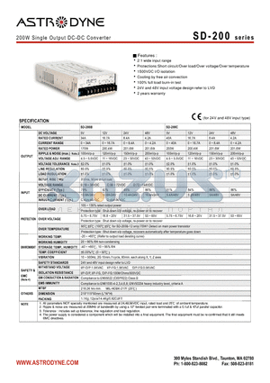 SD-200 datasheet - 200W Single Output DC-DC Converter