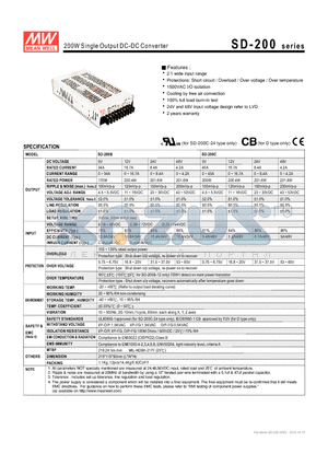 SD-200 datasheet - 200W Single Output DC-DC Converter