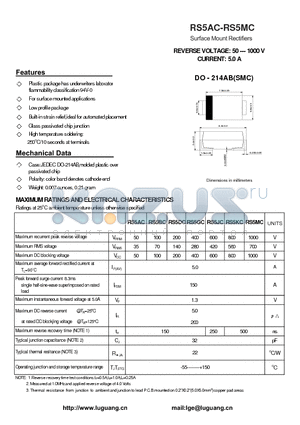 RS5GC datasheet - Surface Mount Rectifiers