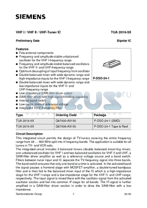 TUA2019-5X datasheet - VHF I / VHF II / UHF-Tuner IC