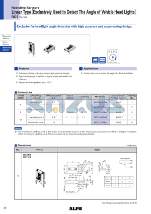 RD7081015A datasheet - Linear Type (Exclusively Used to Detect The Angle of Vehicle Head Lights)