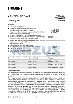 TUA2009X datasheet - VHF I / VHF II / UHF-Tuner IC