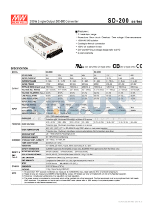 SD-200C datasheet - 200W Single Output DC-DC Converter