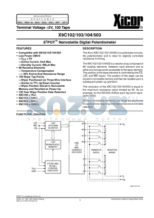 X9C102SI datasheet - E2POT Nonvolatile Digital Potentiometer