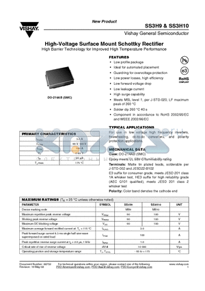 SS3H10 datasheet - High-Voltage Surface Mount Schottky Rectifier