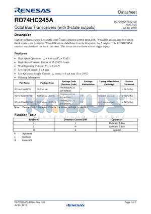 RD74HC245A datasheet - Octal Bus Transceivers (with 3-state outputs)