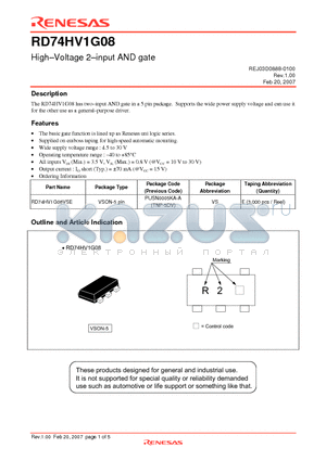 RD74HV1G08 datasheet - High-Voltage 2-input AND gate