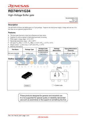 RD74HV1G34 datasheet - High-Voltage Buffer gate