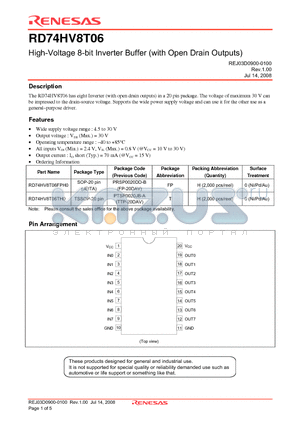 RD74HV8T06TH0 datasheet - High-Voltage 8-bit Inverter Buffer (with Open Drain Outputs)