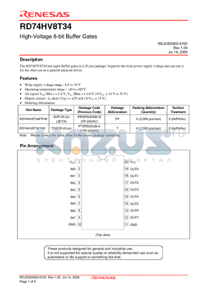 RD74HV8T34 datasheet - High-Voltage 8-bit Buffer Gates