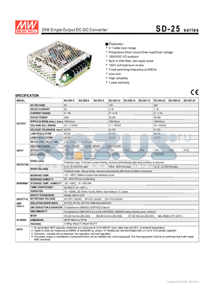 SD-25A-12 datasheet - 25W Single Output DC-DC Converter