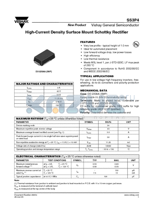 SS3P4 datasheet - High-Current Density Surface Mount Schottky Rectifier