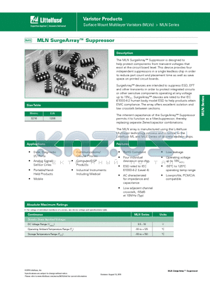 V9MLN41206 datasheet - Surface Mount Multilayer Varistors (MLVs) > MLN Series