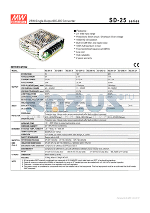 SD-25A-24 datasheet - 25W Single Output DC-DC Converter