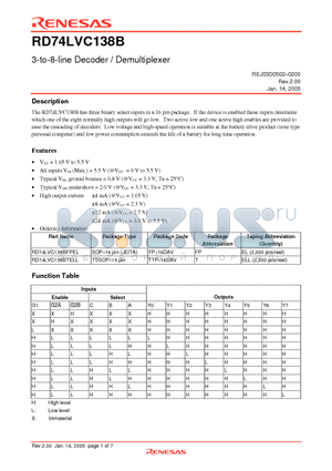 RD74LVC138B datasheet - 3-to-8-line Decoder / Demultiplexer