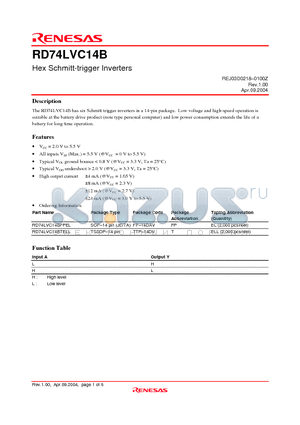 RD74LVC14BTELL datasheet - Hex Schmitt-trigger Inverters