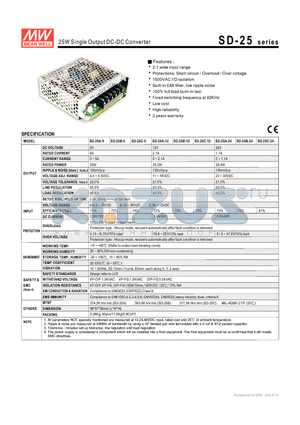 SD-25_10 datasheet - 25W Single Output DC-DC Converter