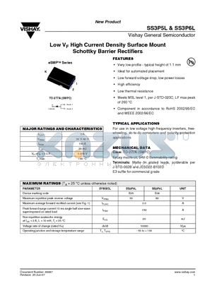 SS3P5L-E386A datasheet - Low VF High Current Density Surface Mount Schottky Barrier Rectifiers
