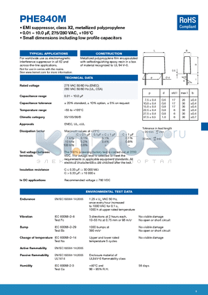 PHE840MA5270MA01R17 datasheet - EMI suppressor, class X2, metallized polypropylene