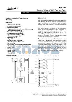 X9C303PI datasheet - Digitally Controlled Potentiomet (XDCP)