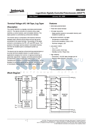 X9C303S8 datasheet - Logarithmic Digitally Controlled Potentiometer