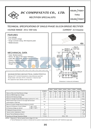 RS601 datasheet - TECHNICAL SPECIFICATIONS OF SINGLE-PHASE SILICON BRIDGE RECTIFIER