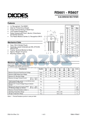 RS601 datasheet - 6.0A BRIDGE RECTIFIER