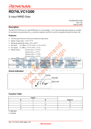 RD74LVC1G00 datasheet - 2-input NAND Gate