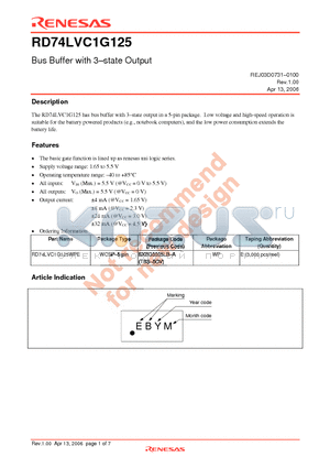 RD74LVC1G125 datasheet - Bus Buffer with 3-state Output