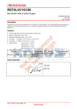 RD74LVC1G126WPE datasheet - Bus Buffer with 3-state Output