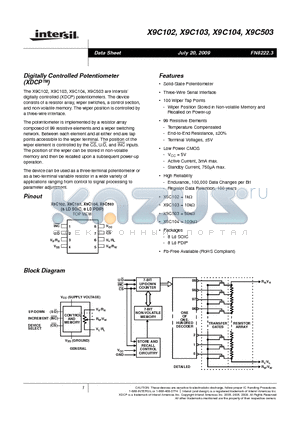 X9C503 datasheet - Digitally Controlled Potentiometer