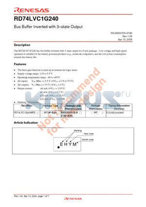 RD74LVC1G240WPE datasheet - Bus Buffer Inverted with 3-state Output