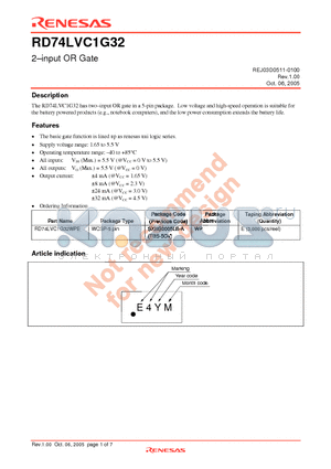 RD74LVC1G32 datasheet - 2-input OR Gate