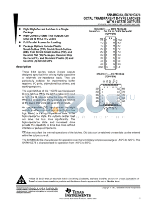 SN54HC373W datasheet - OCTAL TRANSPARENT D-TYPE LATCHES WITH 3-STATE OUTPUTS