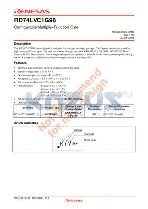 RD74LVC1G98 datasheet - Configurable Multiple-Function Gate