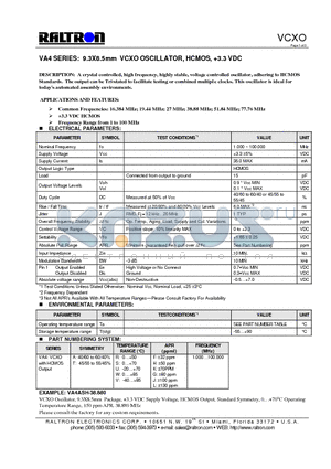 VA4ARH datasheet - 9.3X8.5mm VCXO OSCILLATOR, HCMOS, 3.3 VDC