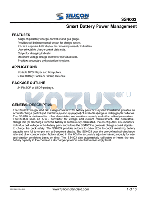 SS4003 datasheet - Smart Battery Power Management