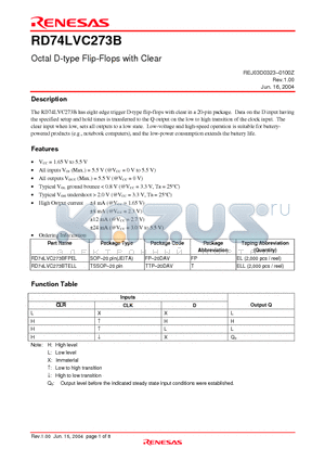 RD74LVC273B datasheet - Octal D-type Flip-Flops with Clear