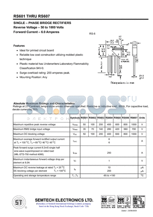 RS602 datasheet - SINGLE - PHASE BRIDGE RECTIFIERS