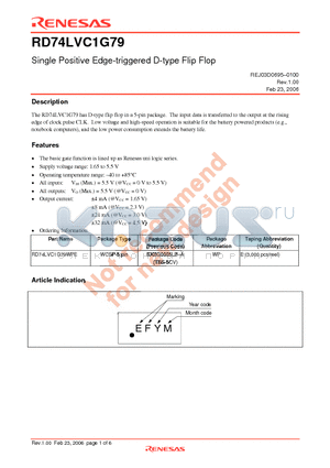 RD74LVC1G79WPE datasheet - Single Positive Edge-triggered D-type Flip Flop