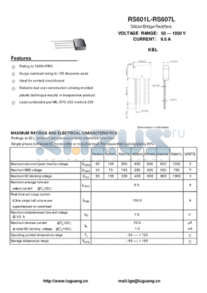 RS602L datasheet - Silicon Bridge Rectifiers