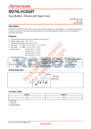 RD74LVC2G07WPE datasheet - Dual Buffers / Drivers with Open Drain