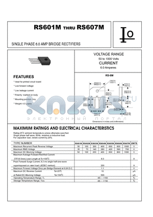 RS603M datasheet - SINGLE PHASE 6.0 AMP BRIDGE RECTIFIERS