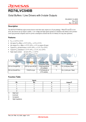 RD74LVC540B datasheet - Octal Buffers / Line Drivers with 3-state Outputs