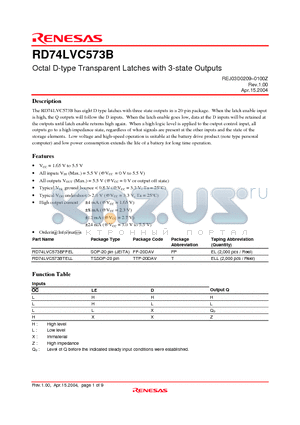 RD74LVC573B datasheet - Octal D-type Transparent Latches with 3-state Outputs