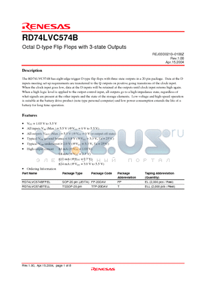 RD74LVC574B datasheet - Octal D-type Flip Flops with 3-state Outputs
