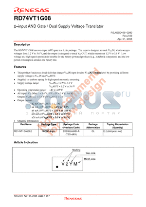 RD74VT1G08CLE datasheet - 2-input AND Gate / Dual Supply Voltage Translator