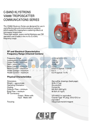 VA888 datasheet - C-BAND KLYSTRONS