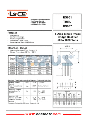 RS606 datasheet - 6Amp single phase bridge rectifier 50to1000 volts